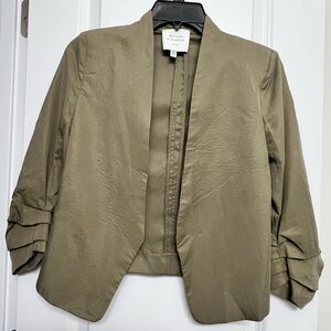 Maison d’Amelie Paris Olive Green Blazer with Ruched Sleeves XS 100% Tencel
